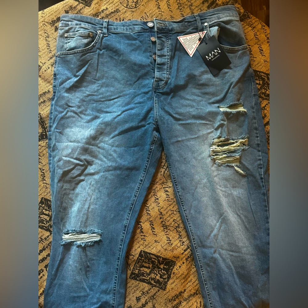 Relaxed Fit Blue Distressed Jeans